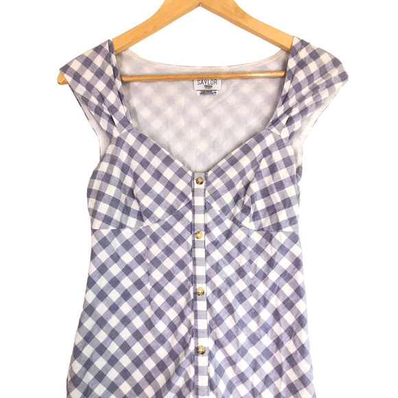 Saylor Hadleigh Gingham Blue White Mini Dress XS - Picture 6 of 15